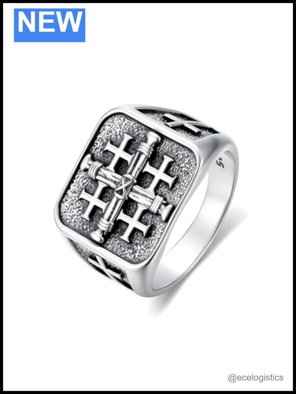 Jerusalem Cross Ring 925 Sterling Silver Nail Cross Ring